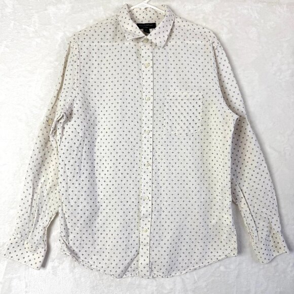 Banana Republic Factory Linen Blend Slim Fit Geometric Button Up Shirt Mens L - Picture 1 of 7